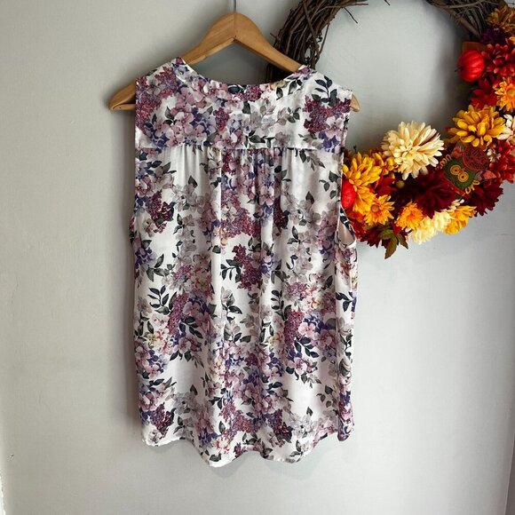 Cynthia Rowley Sleeveless Womens Floral Chiffon Blouse XTRA-LARGE XL White Pink - Picture 4 of 9